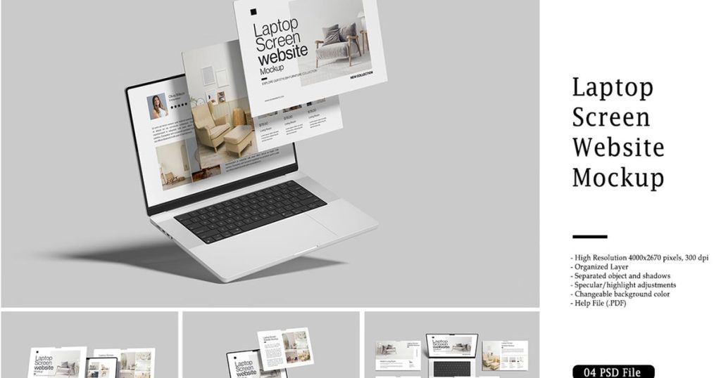 website mockup laptop screen